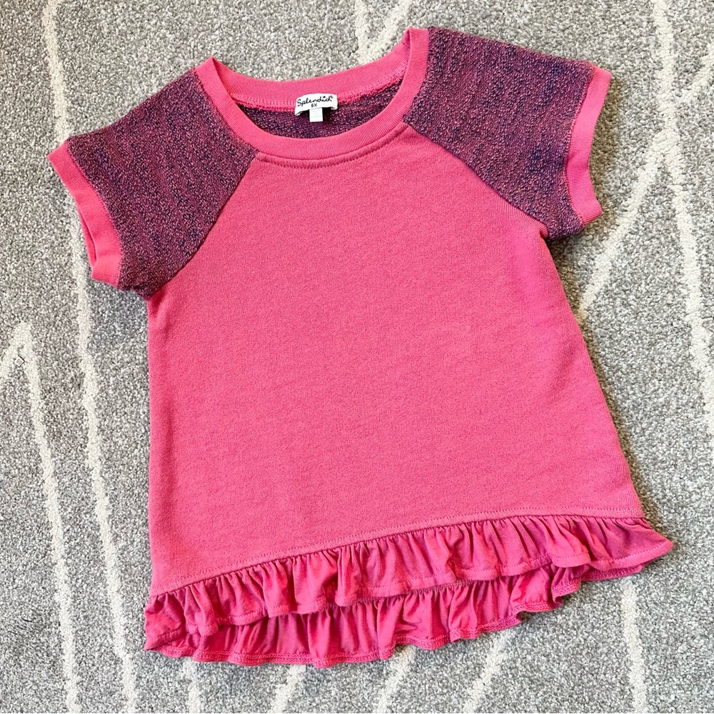 Splendid Hot Pink High Low Short Sleeve T-shirt with Ruffle Hem 6X